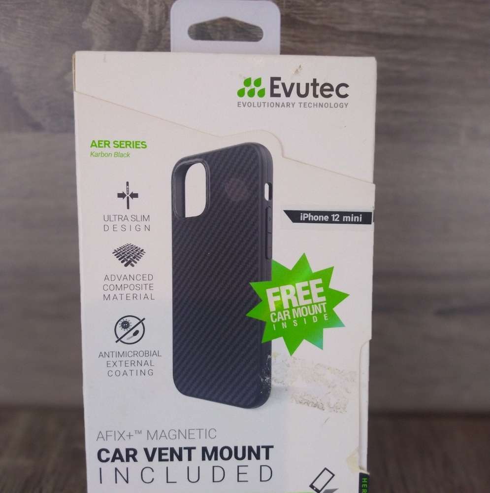 Evutec iphone 12 mini Black Phone Case/w Magntic Car Vent Mount